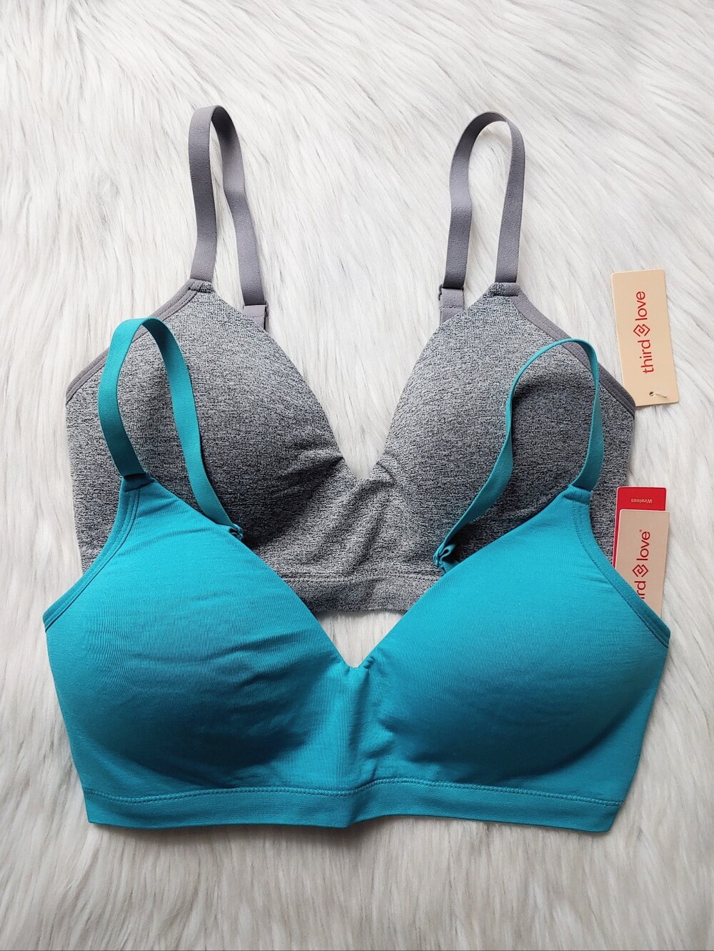 Thirdlove Wire-Free/ Wireless Lightly-Lined Gray & Green Everyday Bras, SM+, MD+